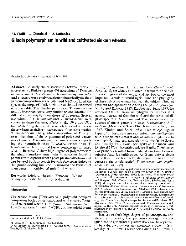 (PDF) Gliadin polymorphism in wild and cultivated einkorn wheats
