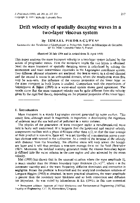 (PDF) Drift velocity of spatially decaying waves in a two-layer viscous ...