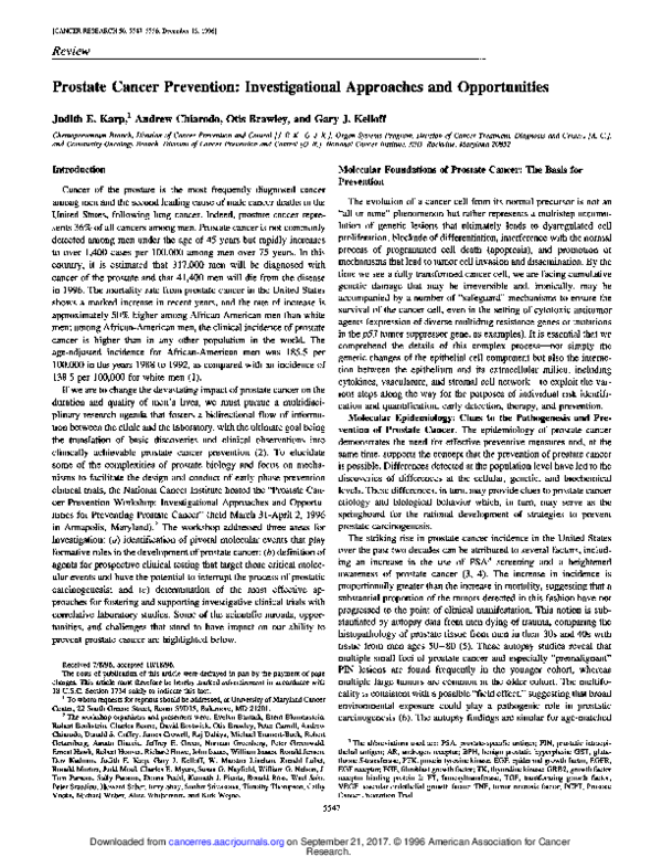 (PDF) Prostate Cancer Prevention: Investigational Approaches and ...