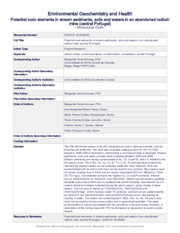 (PDF) Environmental Geochemistry and Health