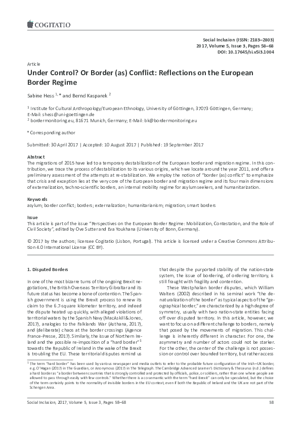 (PDF) Under Control? Or Border (as) Conflict: Reflections on the ...