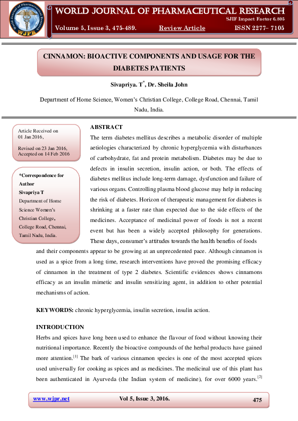 (PDF) CINNAMON: BIOACTIVE COMPONENTS AND USAGE FOR THE DIABETES PATIENTS