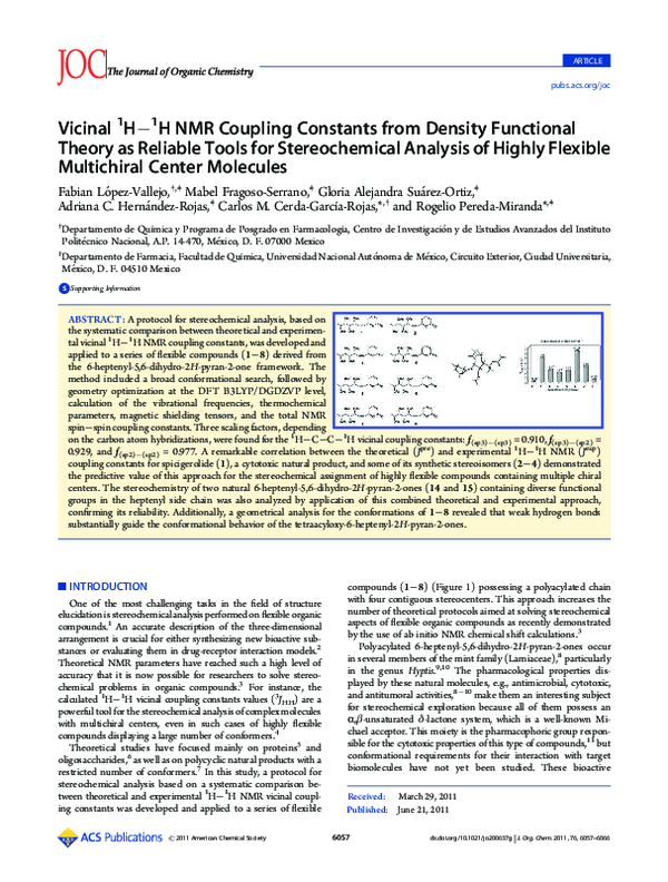 (PDF) Vicinal 1 H 1 H NMR Coupling Constants from Density Functional