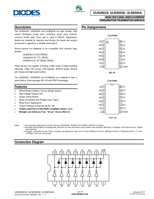 (PDF) HIGH VOLTAGE, HIGH CURRENT DARLINGTON TRANSISTOR ARRAYS alex