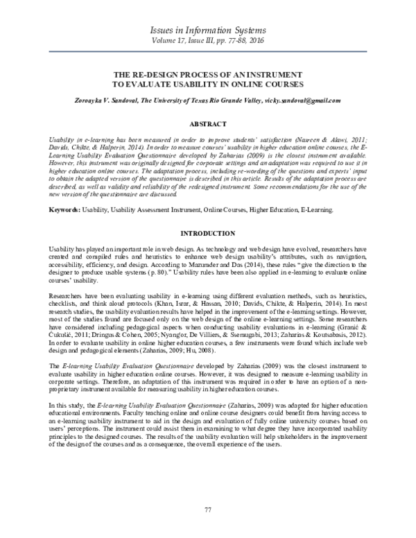 (PDF) THE RE-DESIGN PROCESS OF AN INSTRUMENT TO EVALUATE USABILITY IN ...