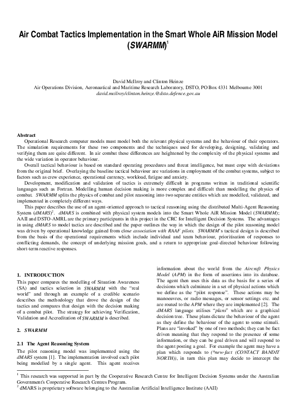 (PDF) Air Combat Tactics Implementation in the Smart Whole AiR Mission ...