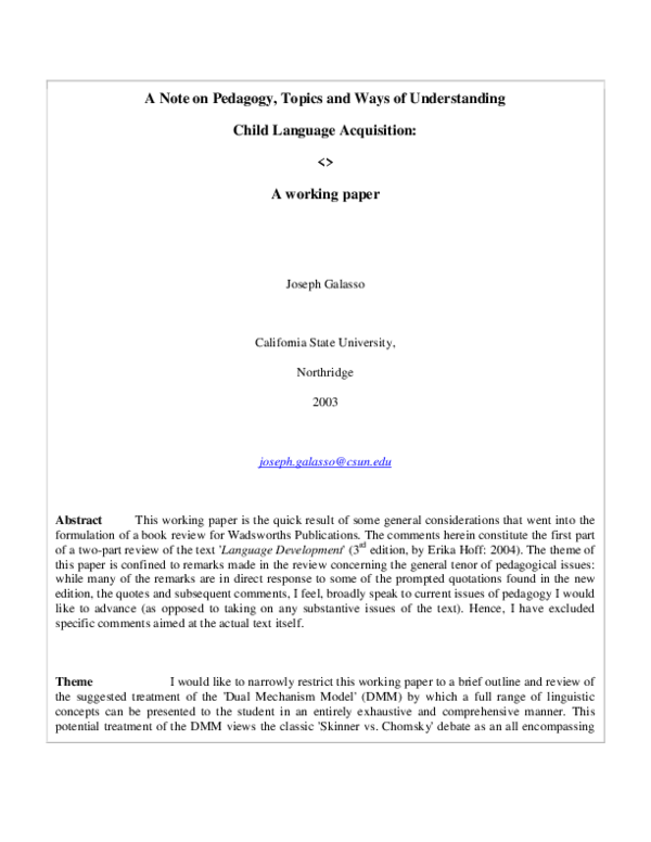  PDF A Note On Pedagogy Topics And Ways Of Understanding Child