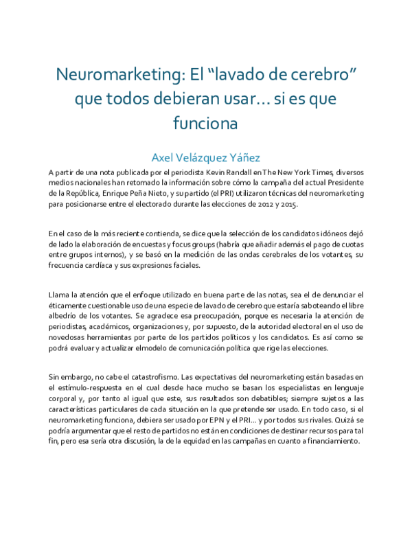 (PDF) Neuromarketing El “lavado de cerebro” que todos debieran usar