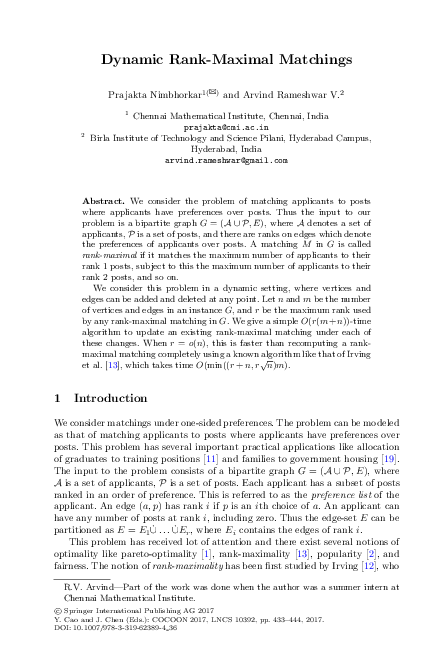 (PDF) Dynamic Rank-Maximal Matchings
