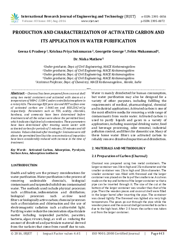 (PDF) PRODUCTION AND CHARACTERIZATION OF ACTIVATED CARBON AND ITS ...