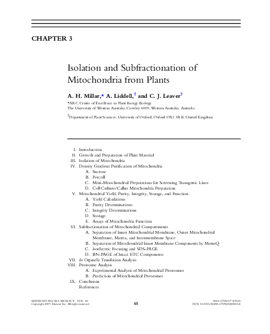 (PDF) Isolation and Subfractionation of Mitochondria from Animal Cells ...