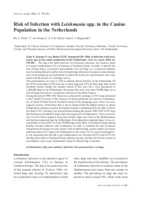 (PDF) Risk of infection with Leishmania spp. in the canine population ...