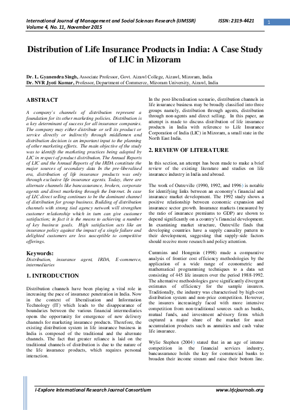(PDF) Distribution of Life Insurance Products in India: A Case Study of ...