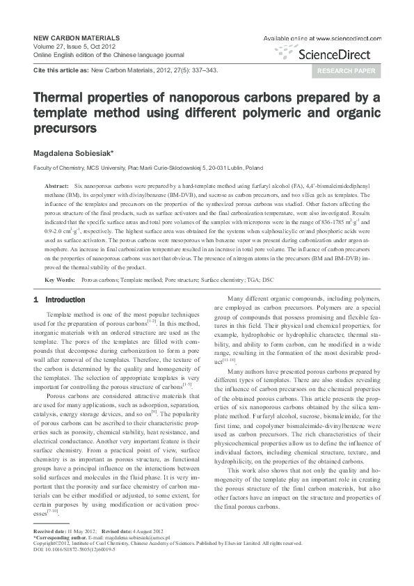 (PDF) Thermal properties of nanoporous carbons prepared by a template ...