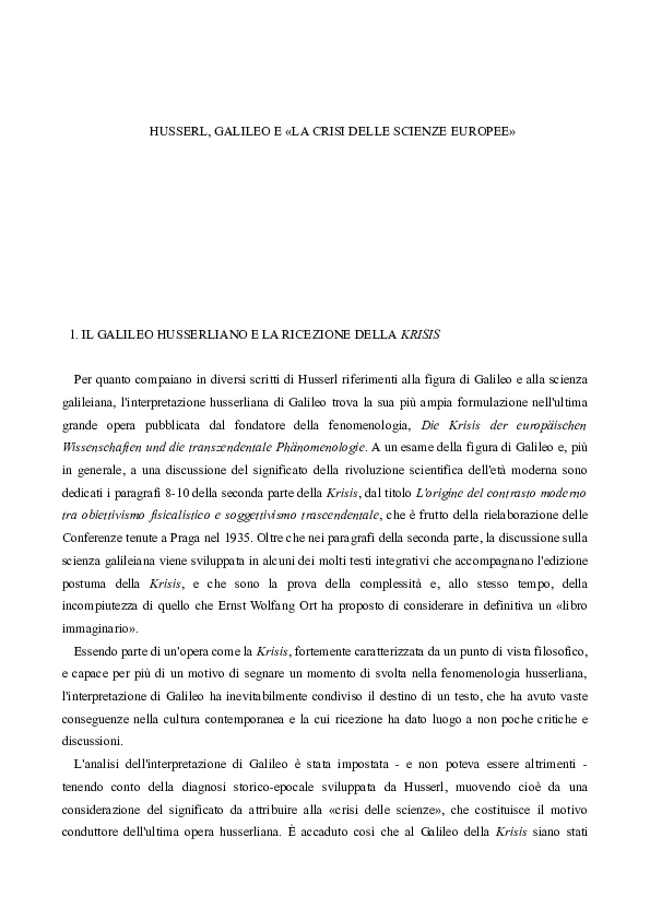 (DOC) Husserl, Galileo e la crisi delle scienze europee Paolo Bucci