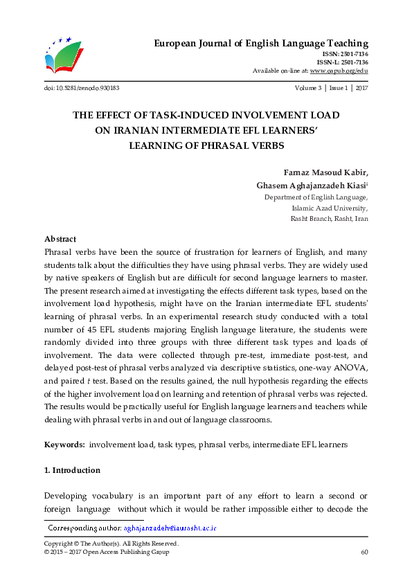 (PDF) THE EFFECT OF TASK-INDUCED INVOLVEMENT LOAD ON IRANIAN ...