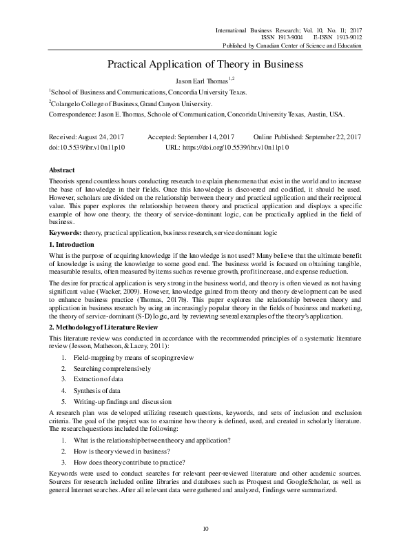 (PDF) Practical Application of Theory in Business Jason E Thomas