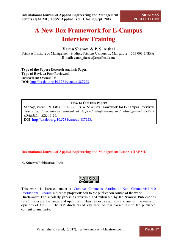 (PDF) A New Box Framework for E-Campus Interview Training