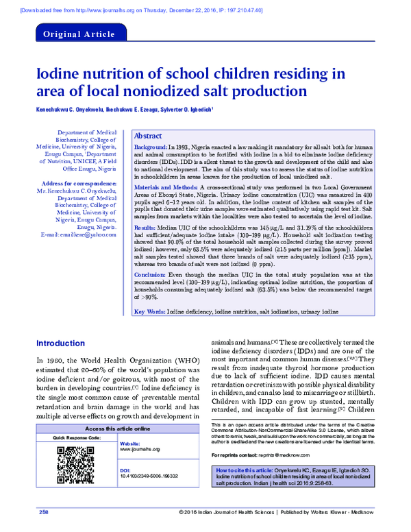 (PDF) Iodine nutrition of school children residing in area of local ...