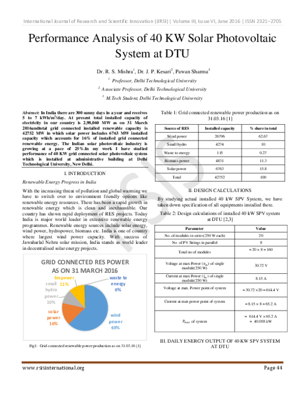 (PDF) Performance Analysis of 40 KW Solar Photovoltaic System at DTU