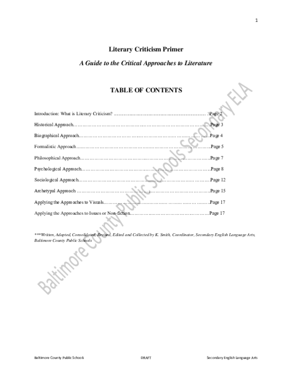 (PDF) Literary Criticism Primer A Guide to the Critical Approaches to