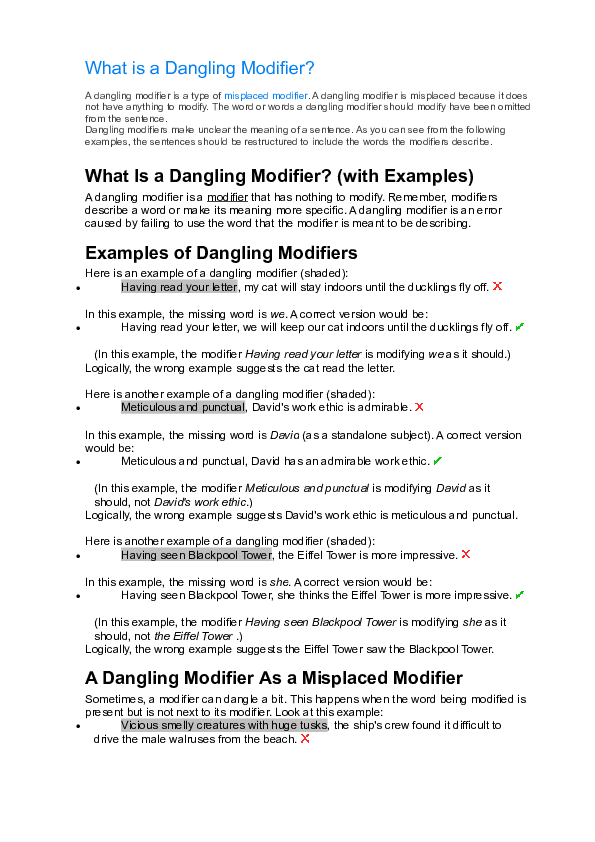 (DOC) What is a Dangling Modifier? What Is a Dangling Modifier? (with ...