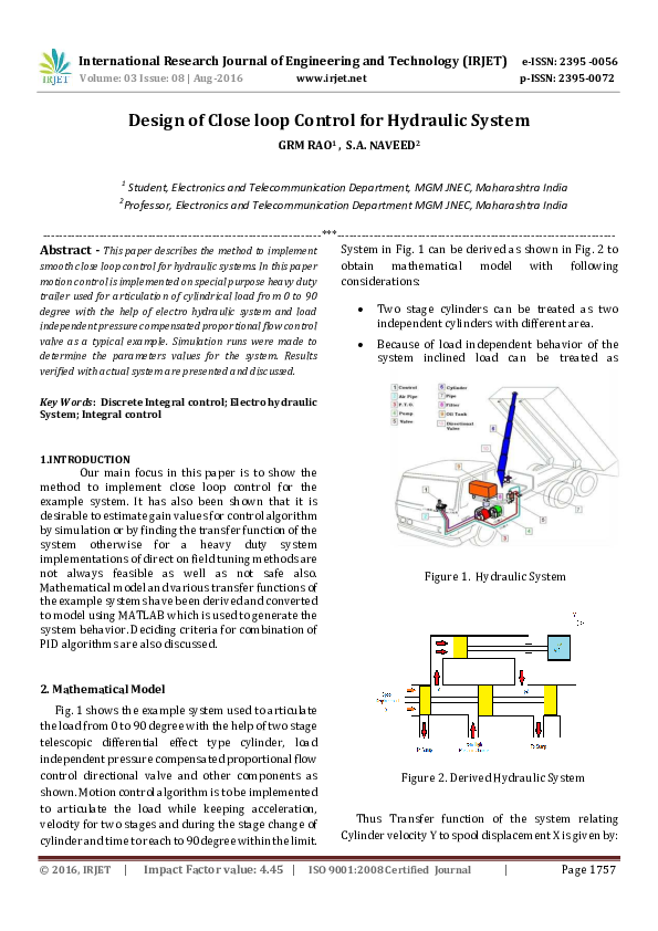 (PDF) Design of Close loop Control for Hydraulic System IRJET Journal