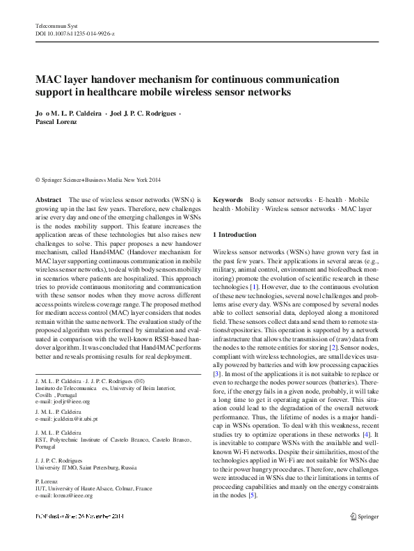 (PDF) MAC layer handover mechanism for continuous communication support ...