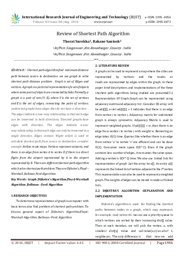 (PDF) Review of Shortest Path Algorithm