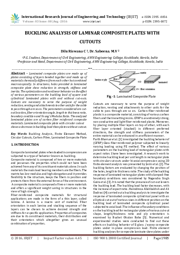 (PDF) BUCKLING ANALYSIS OF LAMINAR COMPOSITE PLATES WITH CUTOUTS