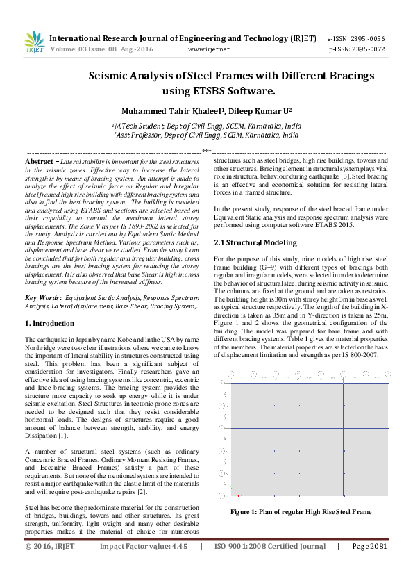 (PDF) Seismic Analysis of Steel Frames with Different Bracings using ...
