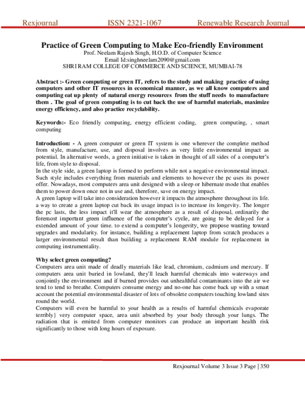 (PDF) Practice of Green Computing to Make Eco-friendly Environment