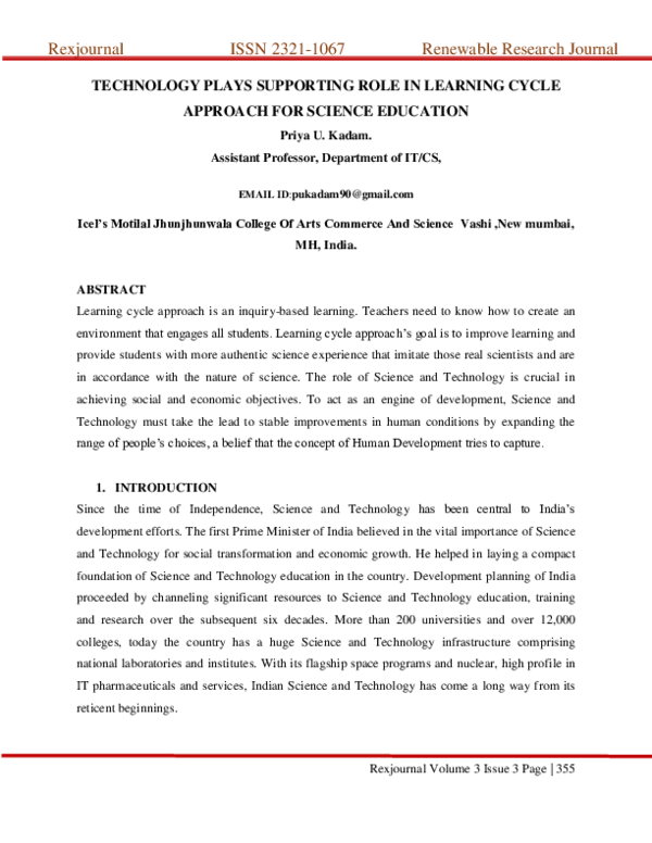(PDF) TECHNOLOGY PLAYS SUPPORTING ROLE IN LEARNING CYCLE APPROACH FOR ...