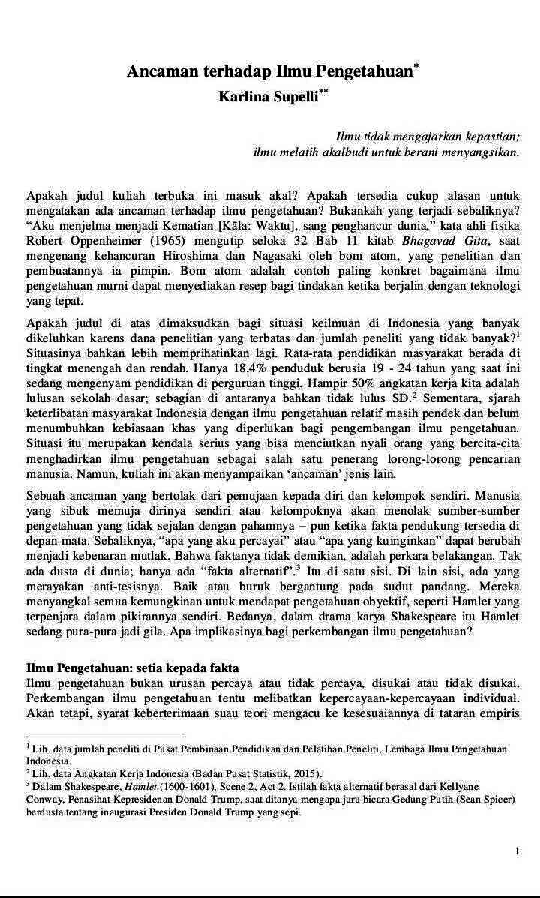 (PDF) Naskah Pidato Karlina Supelli tentang Ancaman
