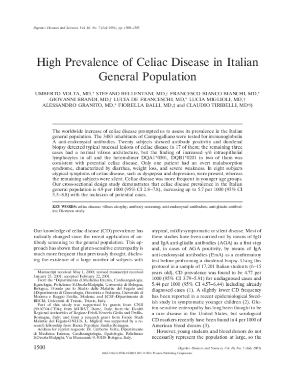 (PDF) High prevalence of celiac disease in Italian general population
