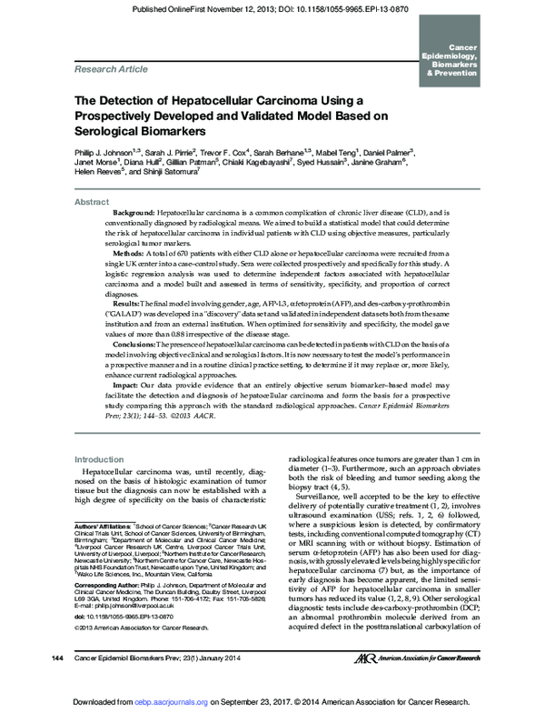 (PDF) The Detection of Hepatocellular Carcinoma Using a Prospectively ...