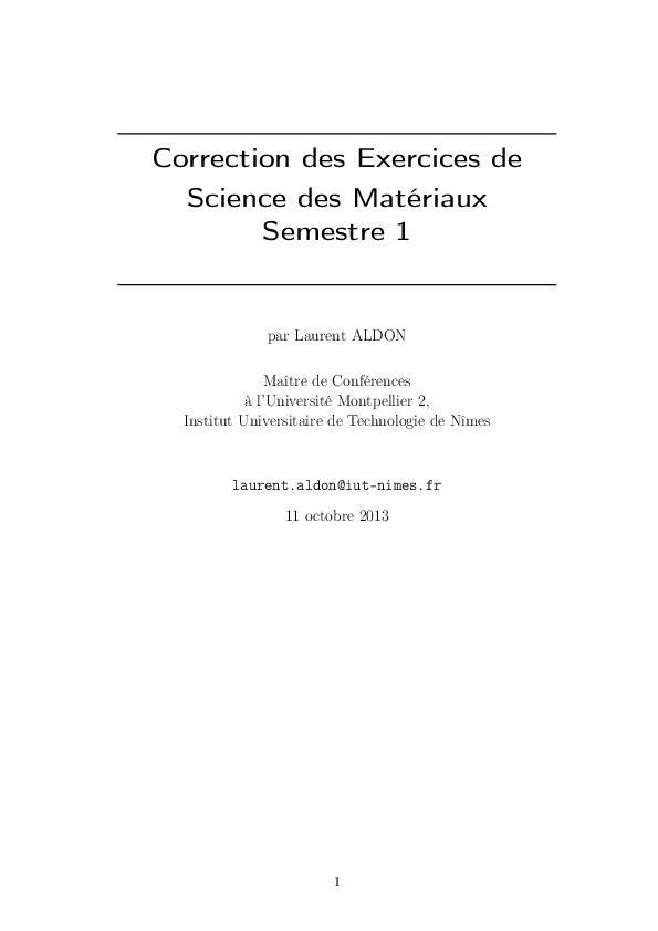 (PDF) Correction des Exercices de Science des Matériaux Semestre 1