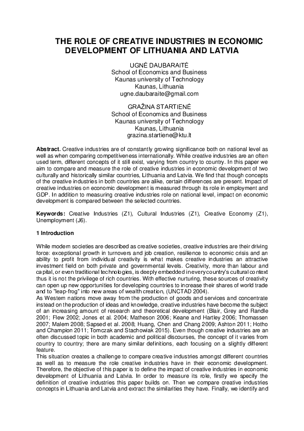 (PDF) THE ROLE OF CREATIVE INDUSTRIES IN ECONOMIC DEVELOPMENT OF ...