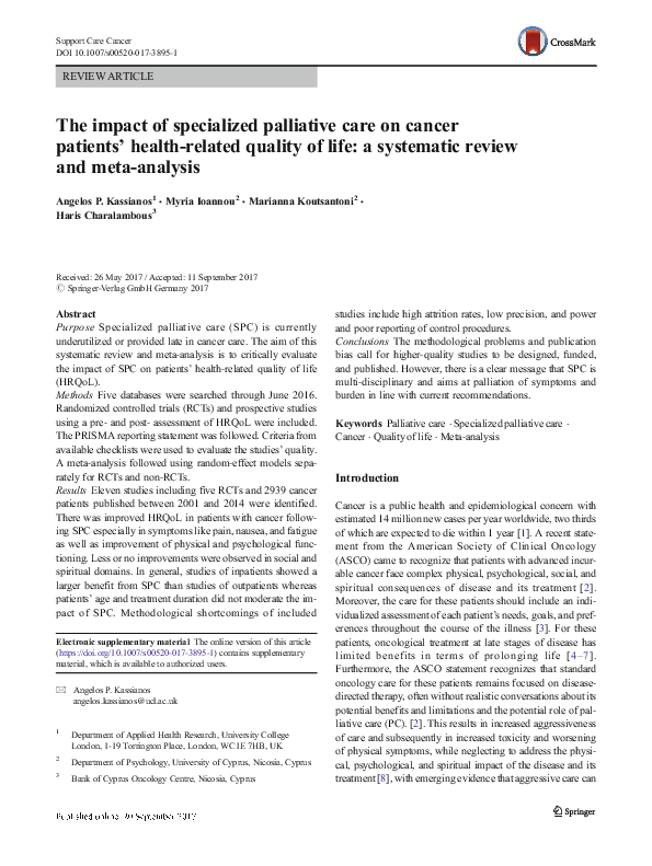 (PDF) The impact of specialized palliative care on cancer patients ...