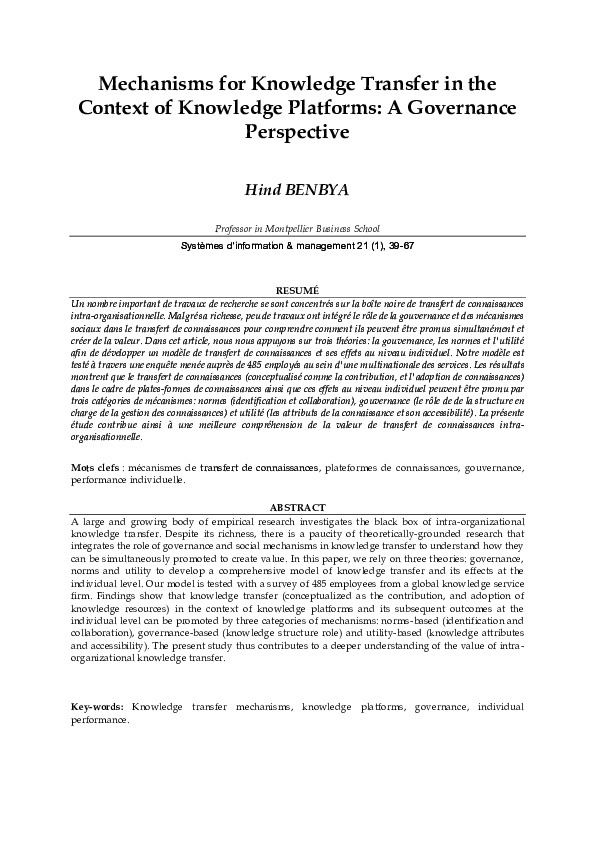 (PDF) Mechanisms for Knowledge Transfer in the Context of Knowledge ...