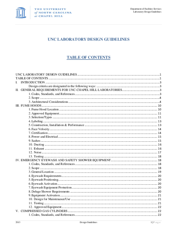 (PDF) UNC LABORATORY DESIGN GUIDELINES TABLE OF CONTENTS nooran
