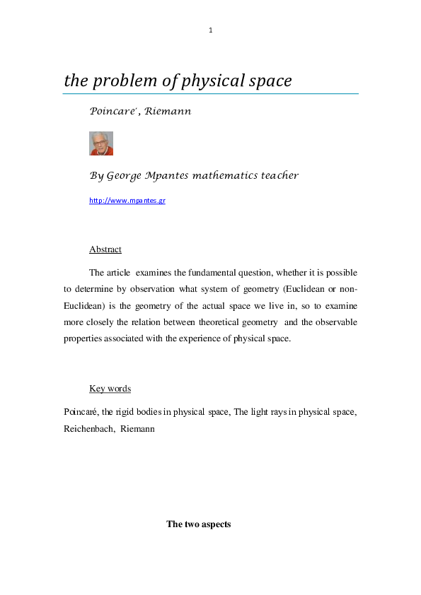 (PDF) the problem of physical space Poincare΄, Riemann Mpantes