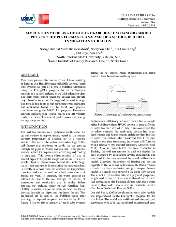 (PDF) SIMULATION MODELING OF EARTH-TO-AIR HEAT EXCHANGER (BURIED PIPE ...