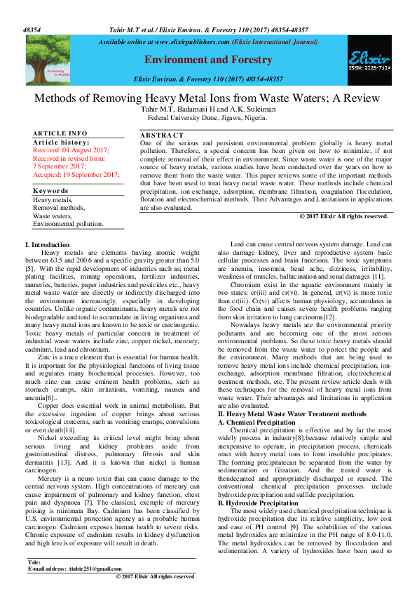 (PDF) Methods of Removing Heavy Metal Ions from Waste Waters; A Review.pdf