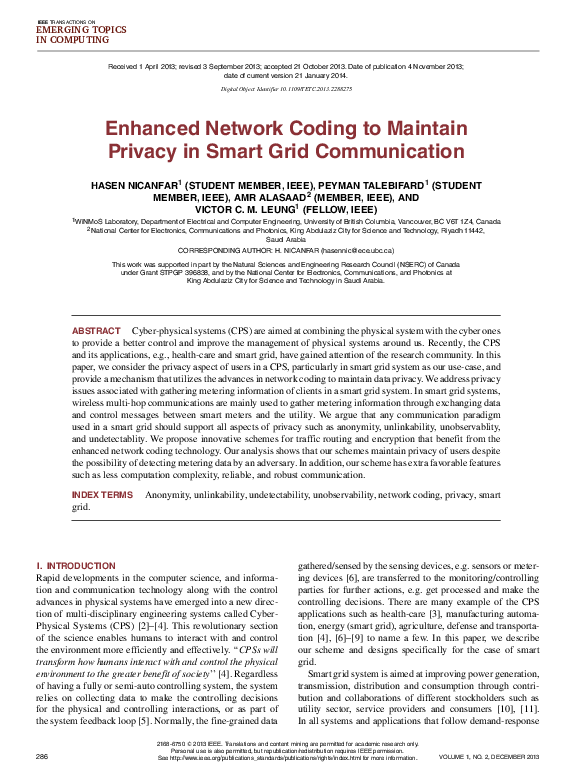 (PDF) Enhanced Network Coding to Maintain Privacy in Smart Grid ...