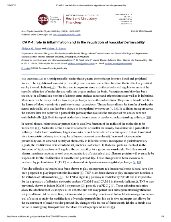 (PDF) ICAM-1 role in inflammation and in the regulation of vascular ...