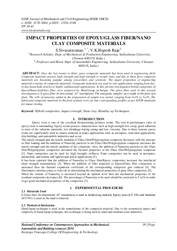 (PDF) IMPACT PROPERTIES OF EPOXY/GLASS FIBER/NANO CLAY COMPOSITE
