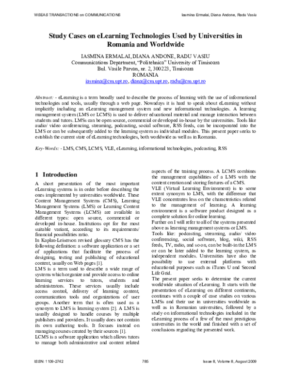 (PDF) Study cases on elearning technologies used by universities in ...