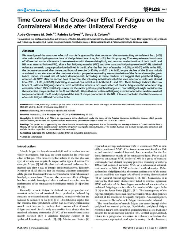 (PDF) Time Course of the Cross-Over Effect of Fatigue on the ...