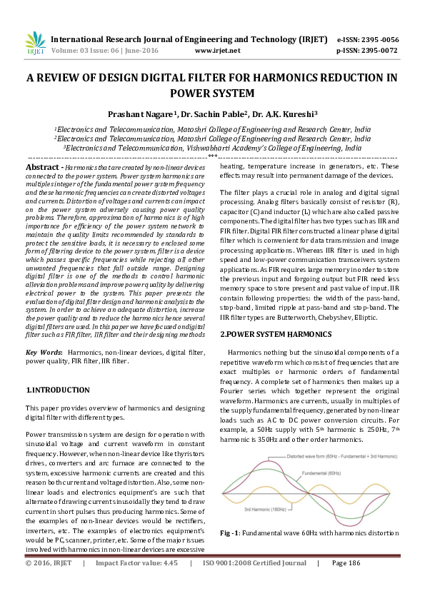 (PDF) A REVIEW OF DESIGN DIGITAL FILTER FOR HARMONICS REDUCTION IN ...